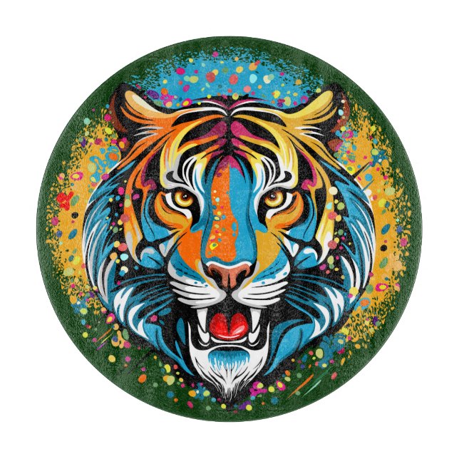Tigerkopf-Regenbogenfarben-Farbflecken Schneidebrett (Vorderseite)