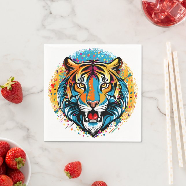 Tigerkopf-Regenbogenfarben-Farbflecken Serviette (Beispiel)