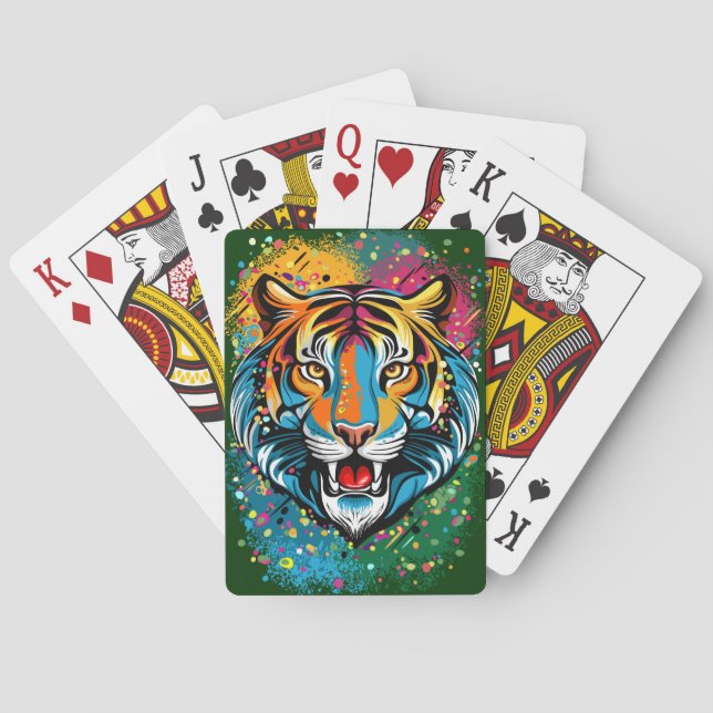Tigerkopf-Regenbogenfarben-Farbflecken Spielkarten (Rückseite)