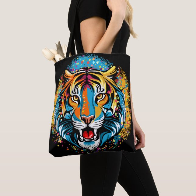 Tigerkopf-Regenbogenfarben-Farbflecken Tasche (Von Nahem)