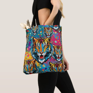 Tigerkopf-Regenbogenfarben-Farbflecken Tasche