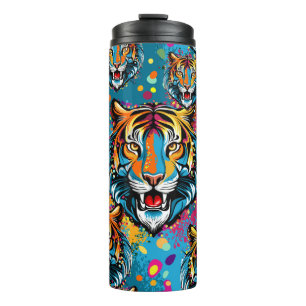 Tigerkopf-Regenbogenfarben-Farbflecken Thermosbecher