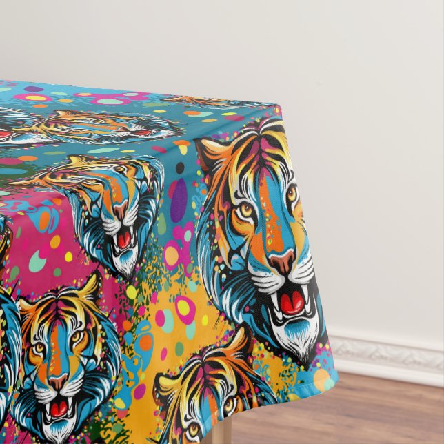 Tigerkopf-Regenbogenfarben-Farbflecken Tischdecke (Beispiel)