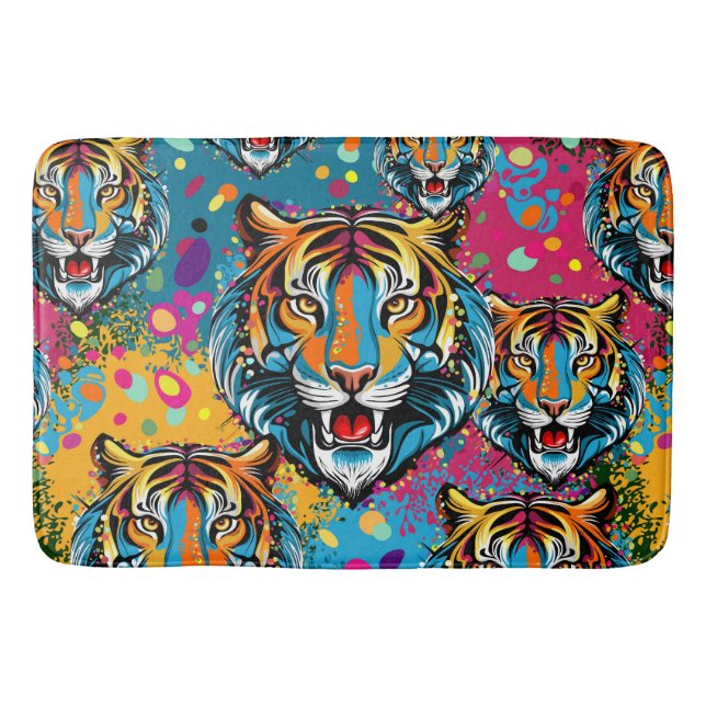 Tigerkopf-Regenbogenfarben Farbkleckse Badematte (Vorderseite)