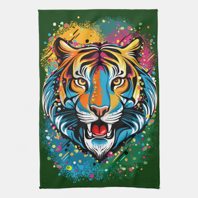 Tigerkopf-Regenbogenfarben Farbkleckse Geschirrtuch (Vertikal)