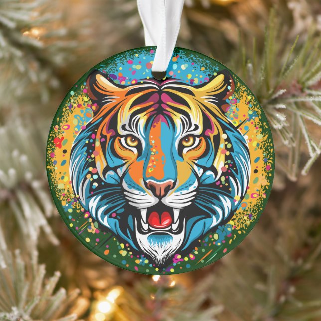 Tigerkopf-Regenbogenfarben Farbkleckse Ornament (Baum)
