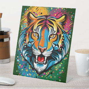 Tigerkopf-Regenbogenfarben Farbkleckse Sockelschild