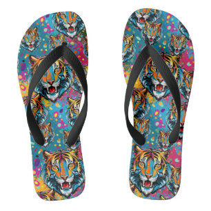 Tigerkopf-Regenbogenfarben malen Flecken Flip Flops