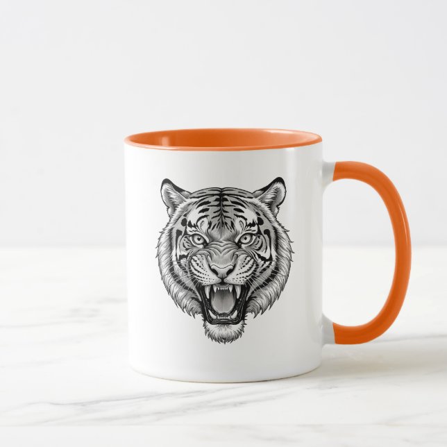 Tigerkopf? Schwarz-weiß. Tasse (Rechts)
