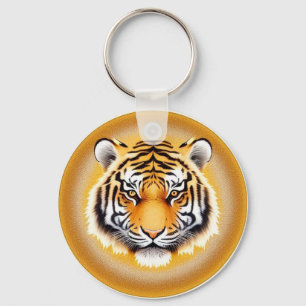 Tigerkopf umrahmt von goldener, leuchtender Aura Schlüsselanhänger