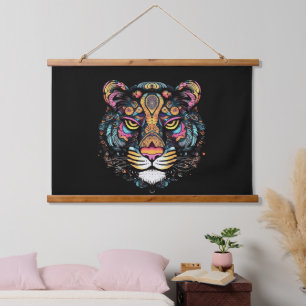 Tigerkopf wandteppich mit holzrahmen