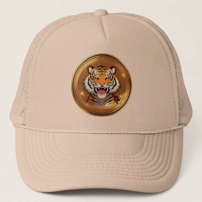 TigerkopfEmblem auf goldenem kreisförmigem Hinterg Truckerkappe (Vorderseite)