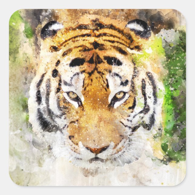 Tigerkopfkleber Quadratischer Aufkleber (Vorderseite)