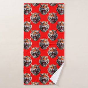 Tigermuster-Design Rot Badehandtuch
