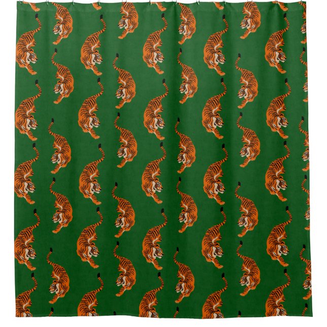 Tigermuster mit grünem Hintergrund Duschvorhang (Vorderseite)