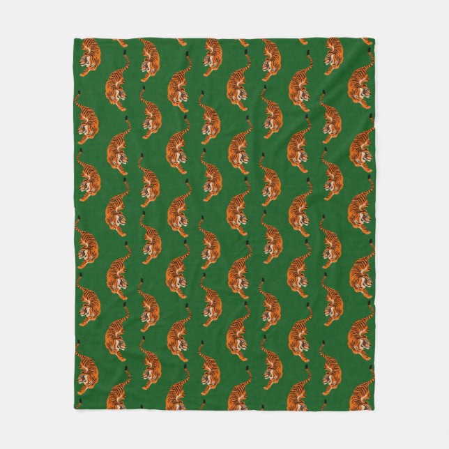 Tigermuster mit grünem Hintergrund Fleecedecke (Vorderseite)