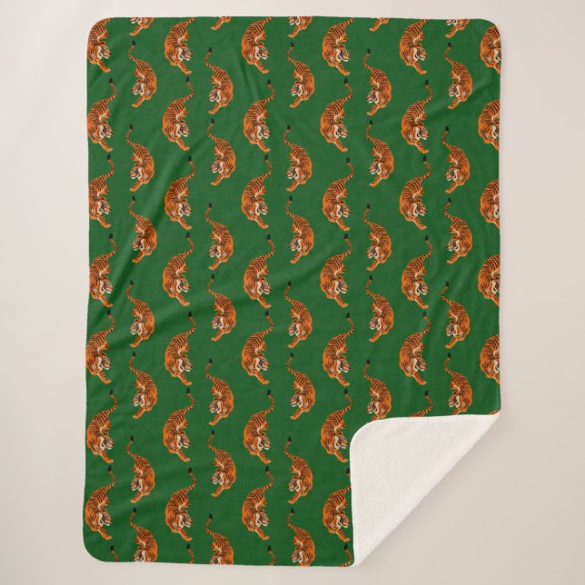 Tigermuster mit grünem Hintergrund Sherpadecke (Vorderseite)