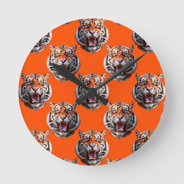 Tigermusterdesign Orange  Runde Wanduhr (Vorderseite)