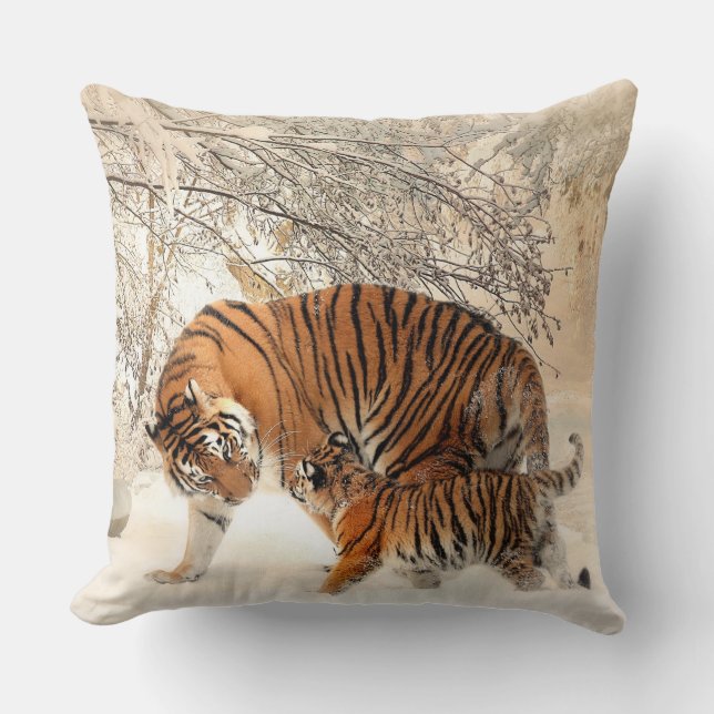 Tigermutter und Babykissen Kissen (Vorderseite)