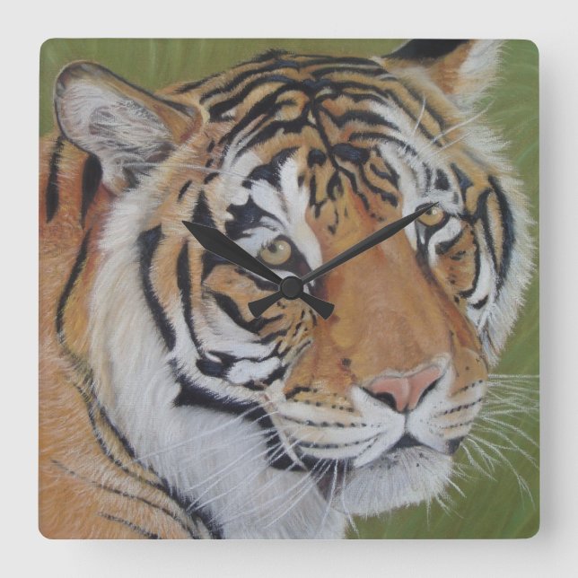 Tigerportrait Quadratische Wanduhr (Vorderseite)
