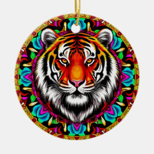 Tigerporträt mit Mandala-Design Keramik Ornament