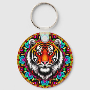 Tigerporträt mit Mandala-Design Schlüsselanhänger