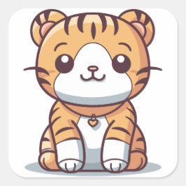 Tiger's Delight: Grafik im Kawaii-Stil Quadratischer Aufkleber