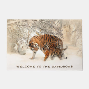 Tigers d'hiver texte personnalisé tapis d'accueil