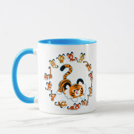 Tigers en caricature mignons Mandala (bleu) Mug