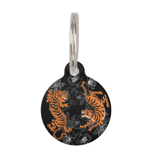 Tigers Japanisch Art Style Black Background Haustiermarke