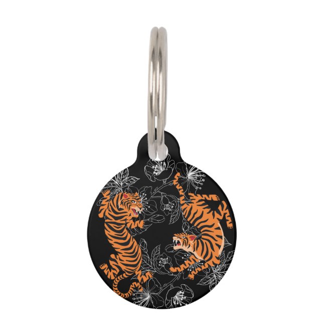 Tigers Japanisch Art Style Black Background Haustiermarke (Vorderseite)