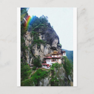 Tigers Nest Bhutan und Gebetsfahnen 4 Regenbogen Postkarte