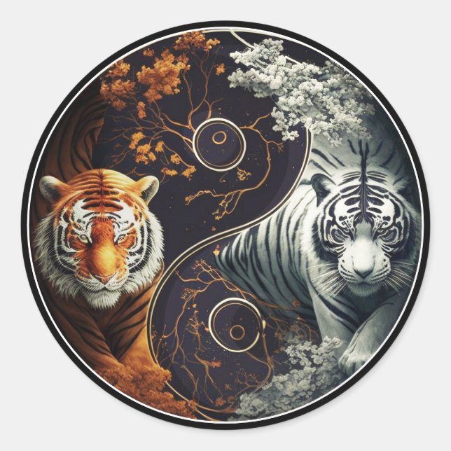Tigers Yin Yang Runder Aufkleber (Vorderseite)
