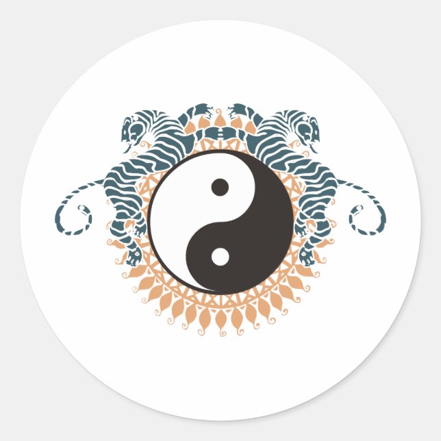 Tigers & Yin Yang Runder Aufkleber (Vorderseite)