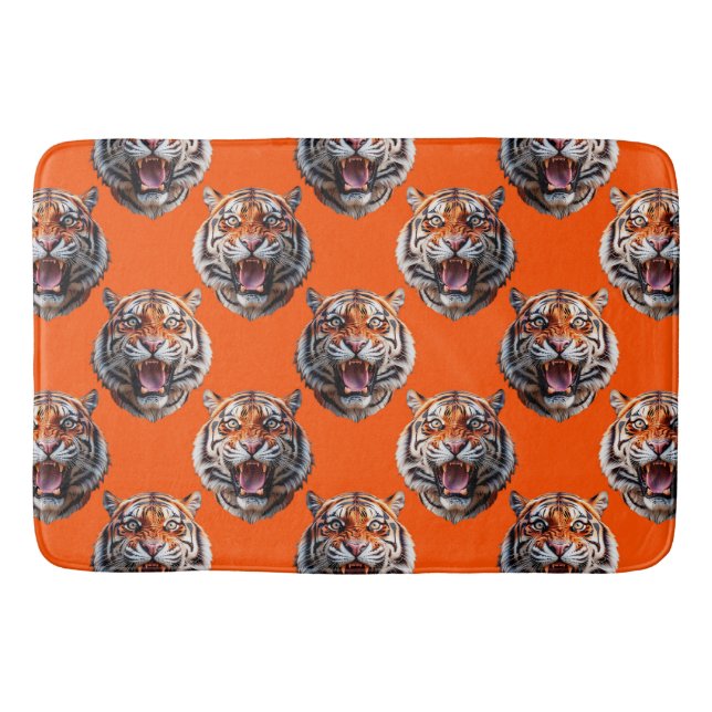 Tigerschädel-Musterdesign Orange  Badematte (Vorderseite)