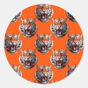 Tigerschädel-Musterdesign Orange  Runder Aufkleber