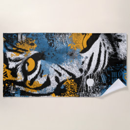 Tigertücher – Fette Gelbe Blaue Grafik Kunst Strandtuch