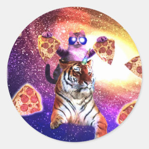Tigerunikorin mit einer Raumanschette Runder Aufkleber