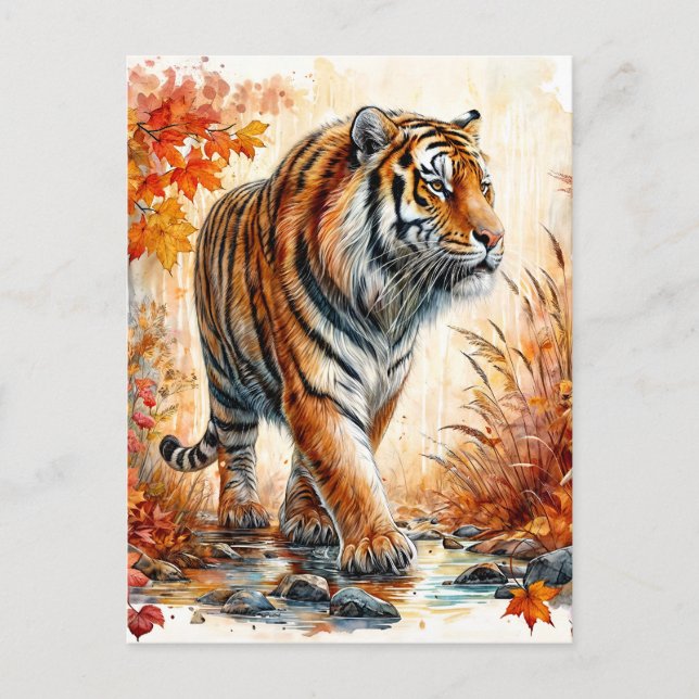 Tigerwandern im Herbst Wasserfarbe Postkarte (Vorderseite)