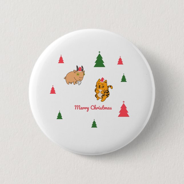 Tigerziege Weihnachtsbaum Button (Vorderseite)