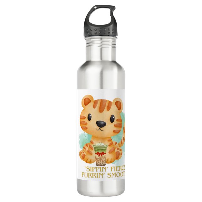 Tigerziffer Cartoon Edelstahlflasche (Vorderseite)