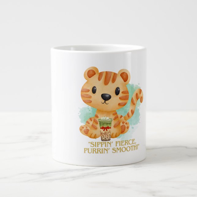 Tigerziffer Cartoon Jumbo-Tasse (Vorderseite)