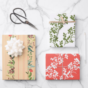 Tiges de roses et papier d'emballage à rayures ass
