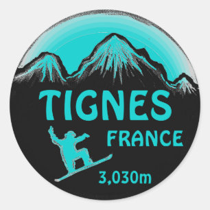 Tignes France aquamarine Snowboardkunstaufkleber Runder Aufkleber