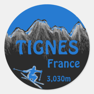 Tignes France blue ski logo art sticker