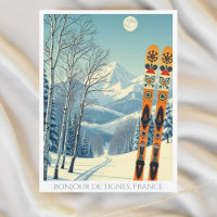 Tignes France ski vacation retro Postcard