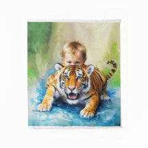 Tigre avec bébé garçon Tapisserie