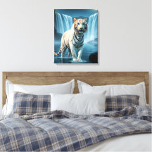 Tigre Blanc Avec Cascades En Toile Étendue Impress