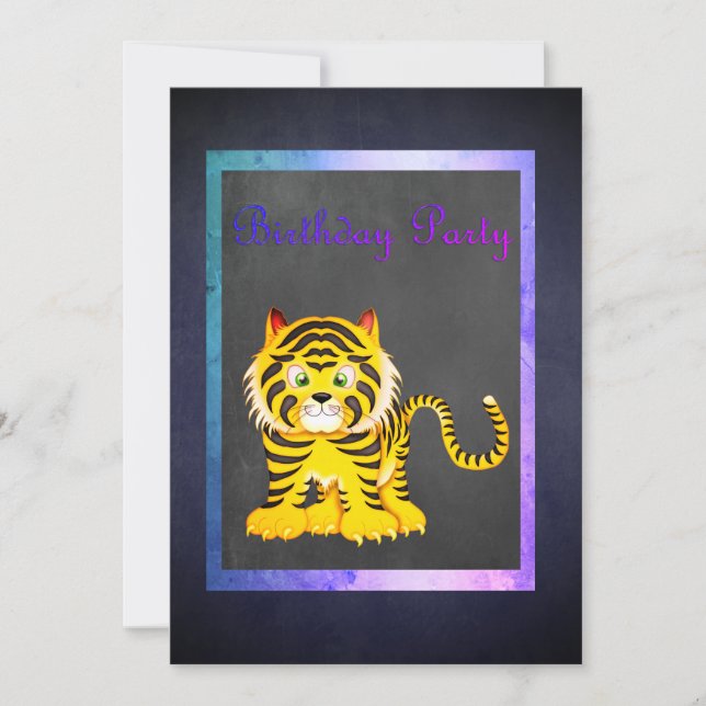 Tigre bleu Chalkboard ANNIVERSAIRE INVITATION DE L (Devant)