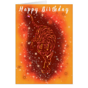 Tigre Coureur À Starry Night Carte Anniversaire